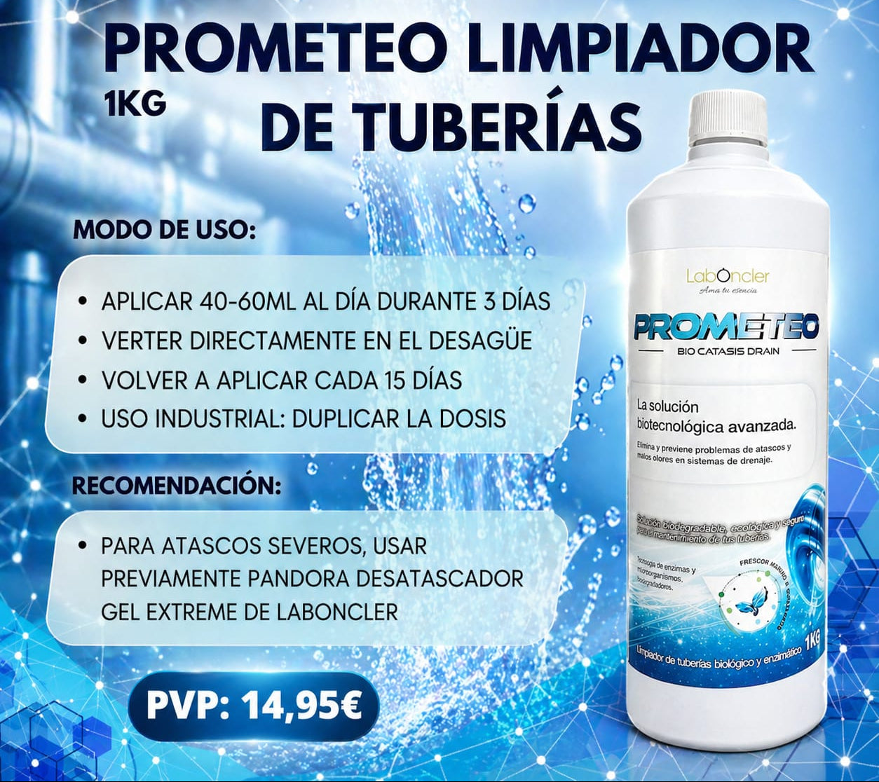 PROMETEO BIO CÁTASIS DRAIN - LIMPIADOR BIOLÓGICO Y ENZIMÁTICO DE TUBERÍAS