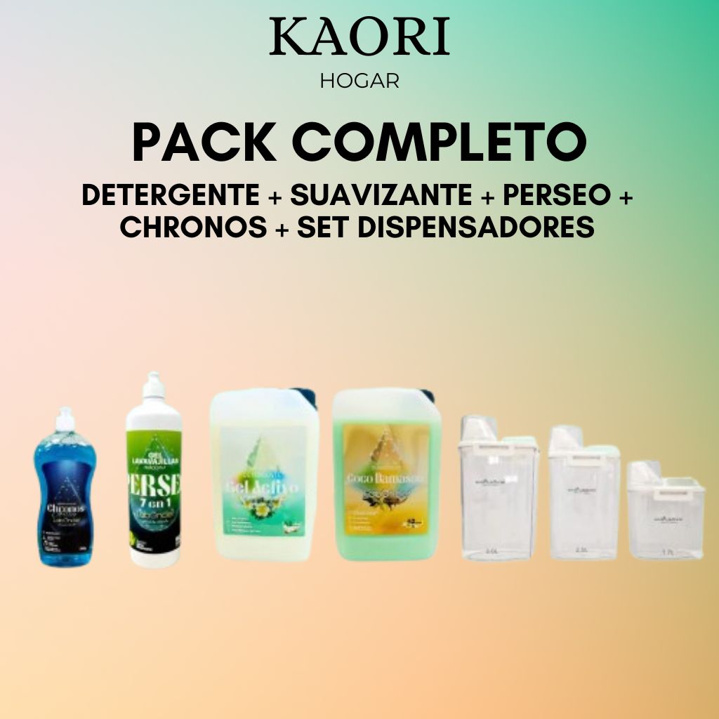 PACK COMPLETO: DETERGENTE + SUAVIZANTE + PERSEO + CHRONOS + SET DISPENSADORES