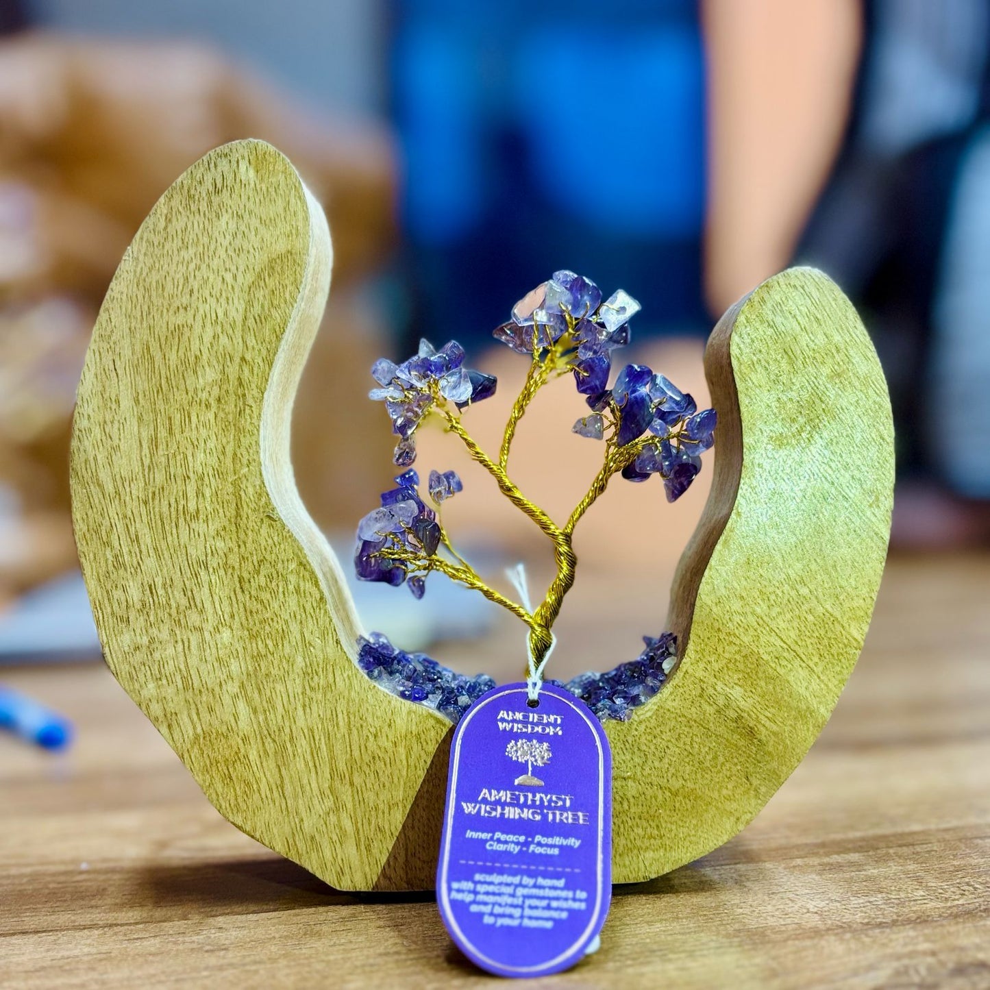 JARDÍN DE PIEDRAS PRECIOSAS - ANILLO ABIERTO DE MADERA DE MANGO - AMATISTA - 60 PIEDRAS