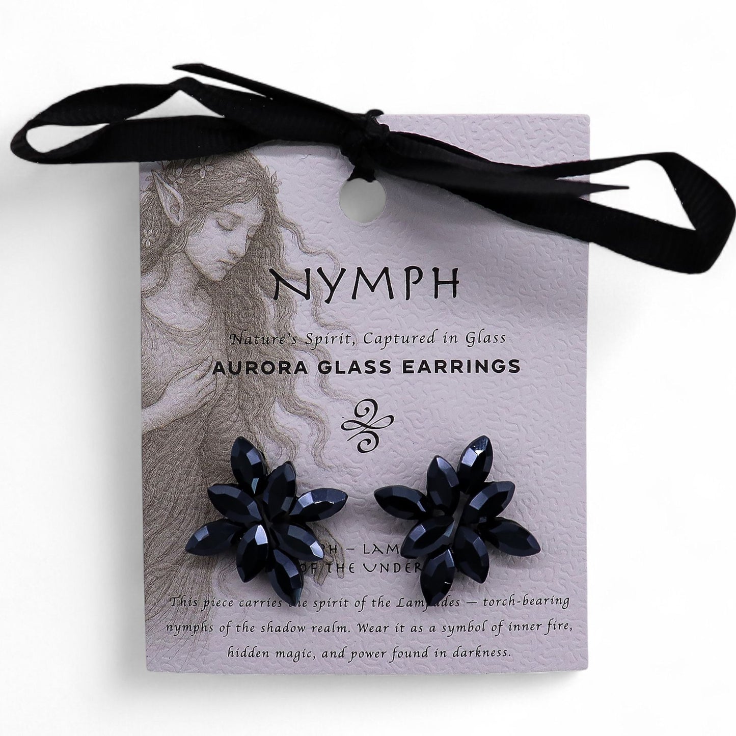 PENDIENTES DE CRISTAL VINTAGE - FLORES - NEGRO AZABACHE