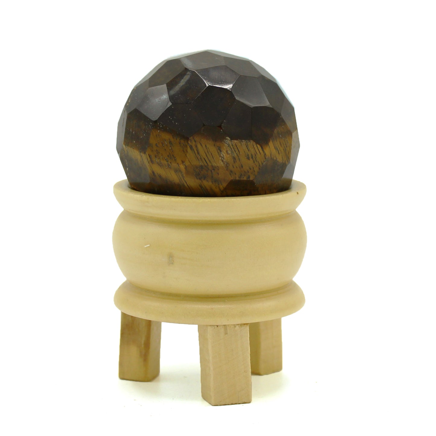 ESFERA FACETADA CON SOPORTE - OJO DE TIGRE