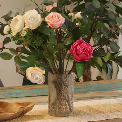 PORTAVELAS FLORAL DE VIDRIO - PINO (19x11cm)