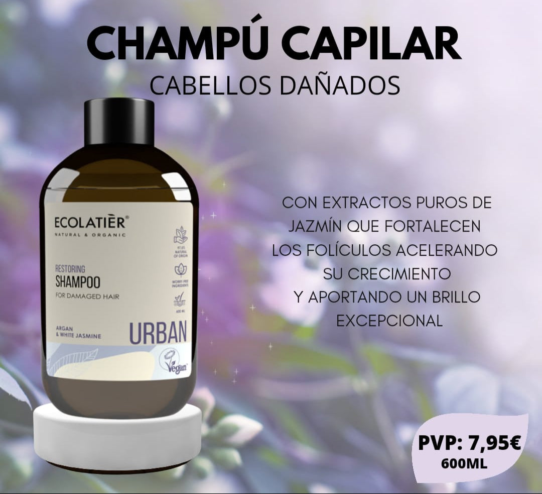 CHAMPÚ RESTAURADOR CABELLO DAÑADO, ARGÁN Y JAZMÍN