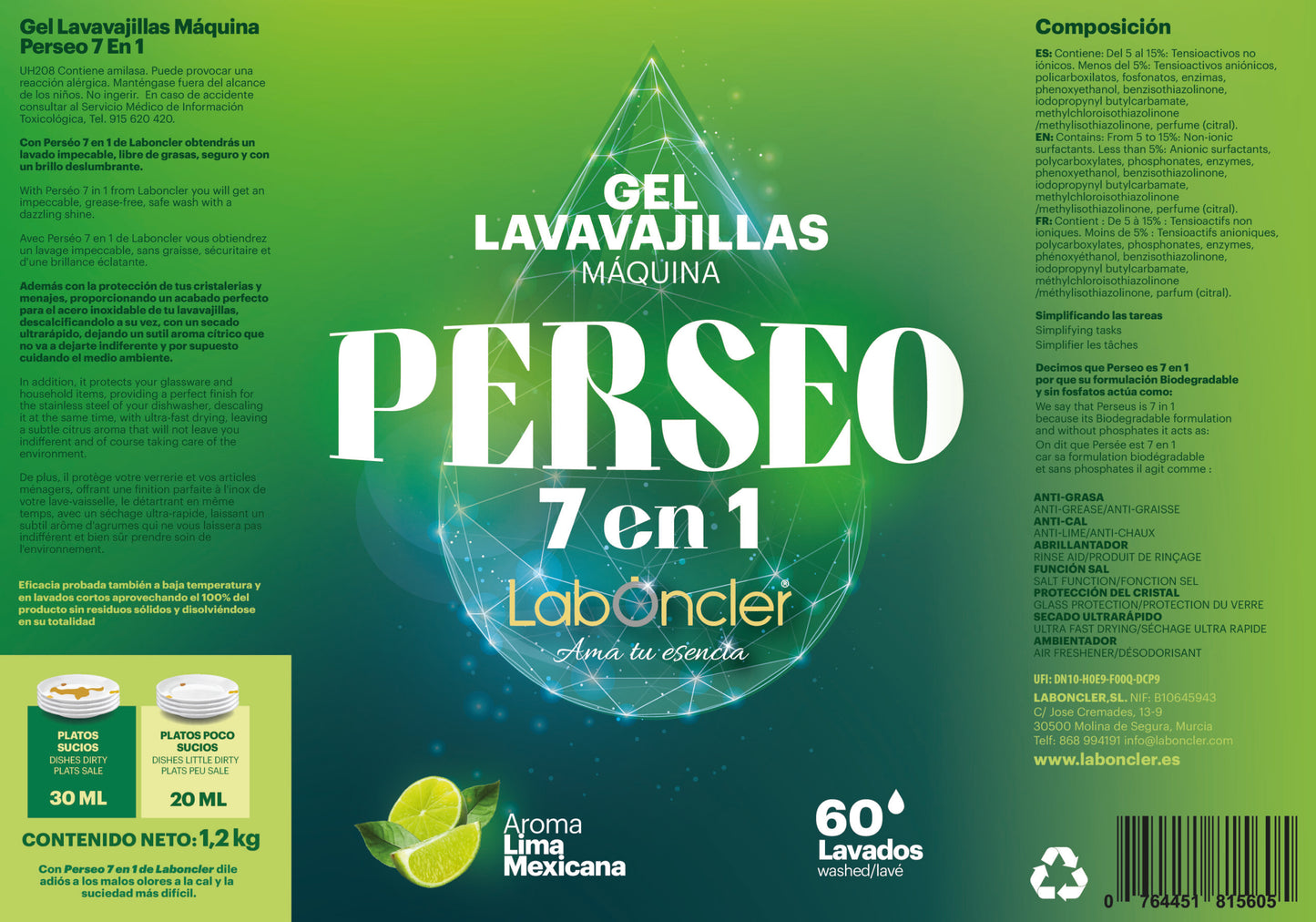 PERSEO LAVAVAJILLAS MÁQUINA EN GEL - 7 EN 1 - 1,2Kg
