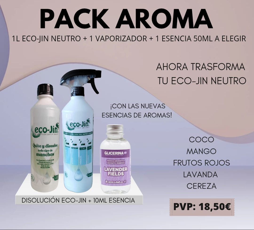 PACK AROMA: ECO-JIN NEUTRO + DIFUSOR + ESENCIA AROMÁTICA