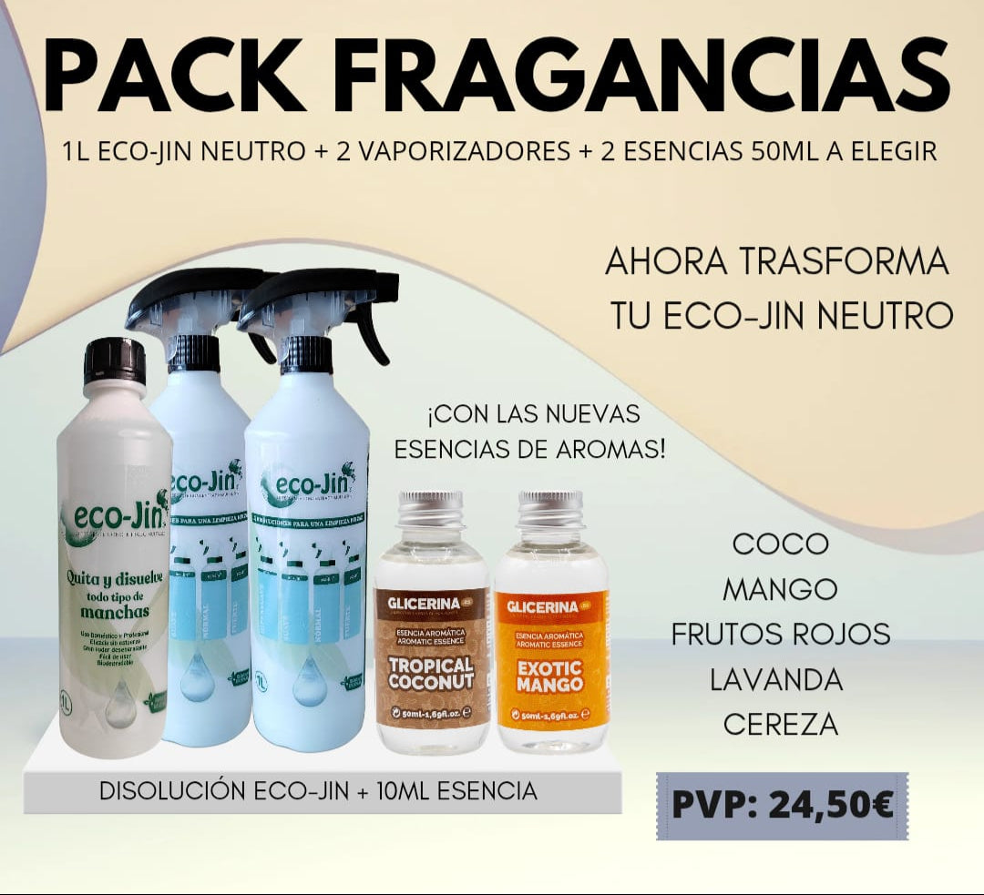 PACK FRAGANCIAS: ECO-JIN NEUTRO + 2 DIFUSORES + 2 ESENCIAS AROMÁTICAS