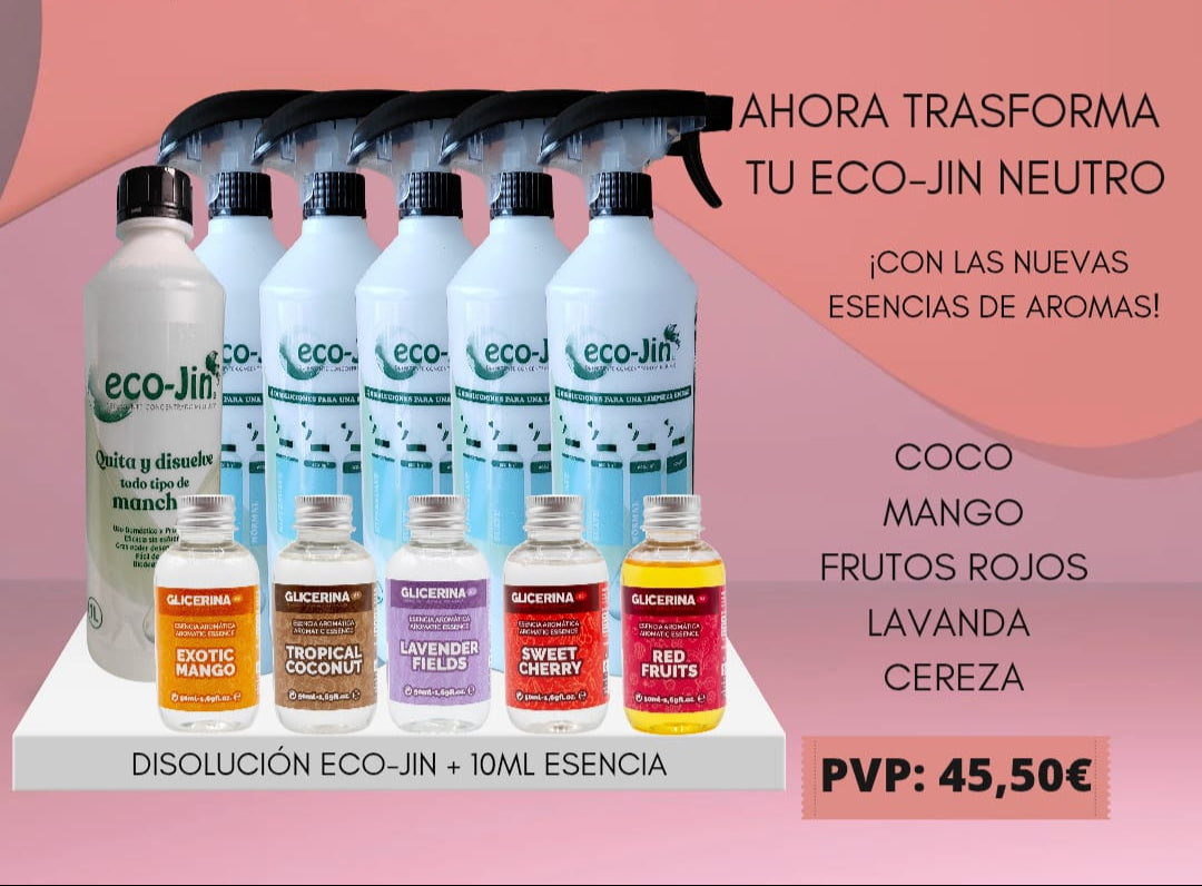 PACK BOUQUET: ECO-JIN NEUTRO + 5 DIFUSORES + 5 ESENCIAS AROMÁTICAS