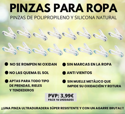 PINZAS PARA LA ROPA - 16 UNIDADES