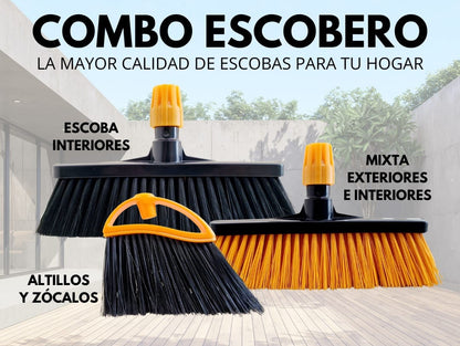 COMBO ESCOBERO: 1 ESCOBA INTERIOR + 1 ESCOBA MIXTA + 1 ESCOBILLA ZÓCALOS