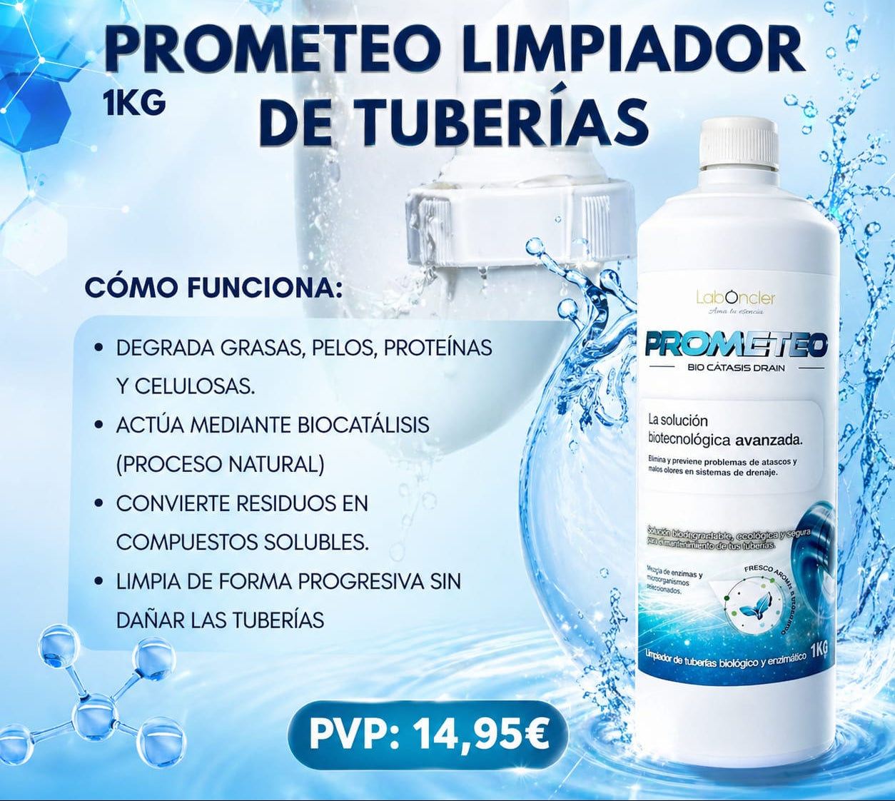PROMETEO BIO CÁTASIS DRAIN - LIMPIADOR BIOLÓGICO Y ENZIMÁTICO DE TUBERÍAS