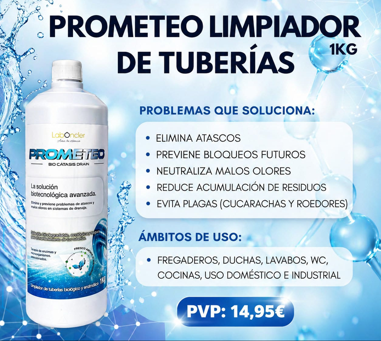 PROMETEO BIO CÁTASIS DRAIN - LIMPIADOR BIOLÓGICO Y ENZIMÁTICO DE TUBERÍAS