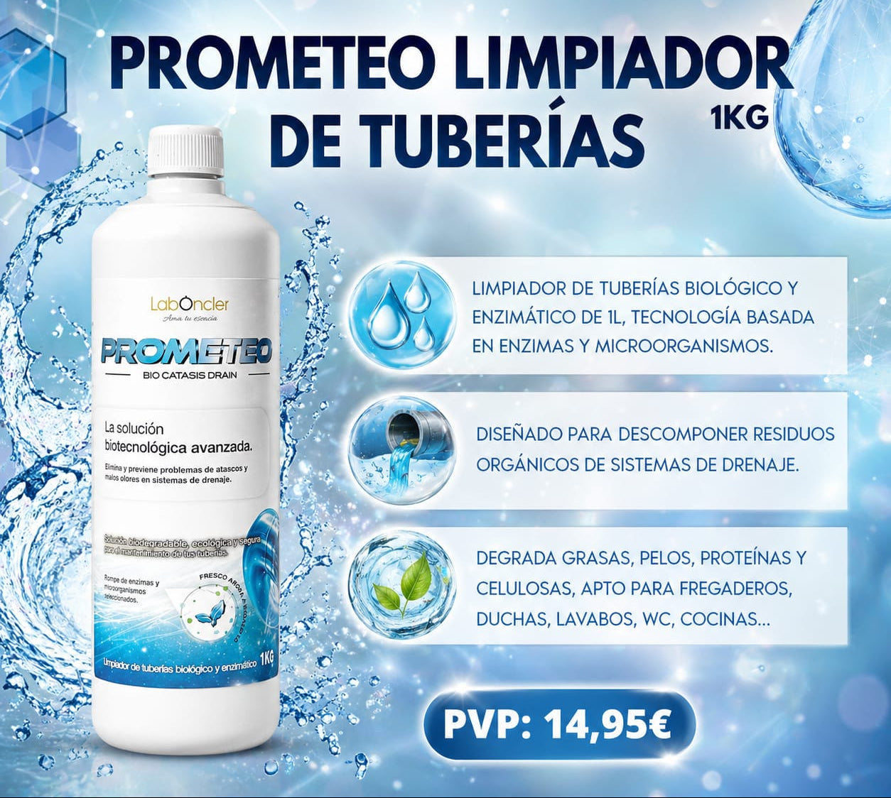 PROMETEO BIO CÁTASIS DRAIN - LIMPIADOR BIOLÓGICO Y ENZIMÁTICO DE TUBERÍAS