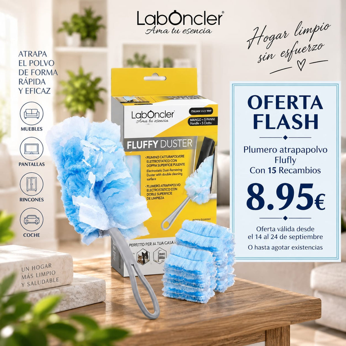 PLUMERO ATRAPAPOLVO FLUFFY DUSTER + 15 RECAMBIOS