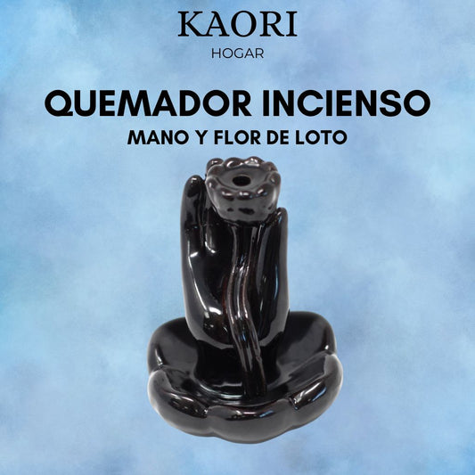 QUEMADOR DE INCIENSO DE FLUJO INVERSO - MANO Y FLOR DE LOTO