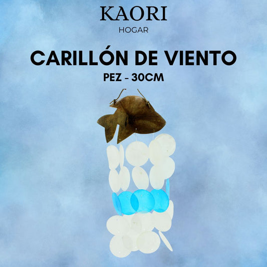 CARILLÓN DE VIENTO DE COCO Y CAPIZ - PEZ - 30CM