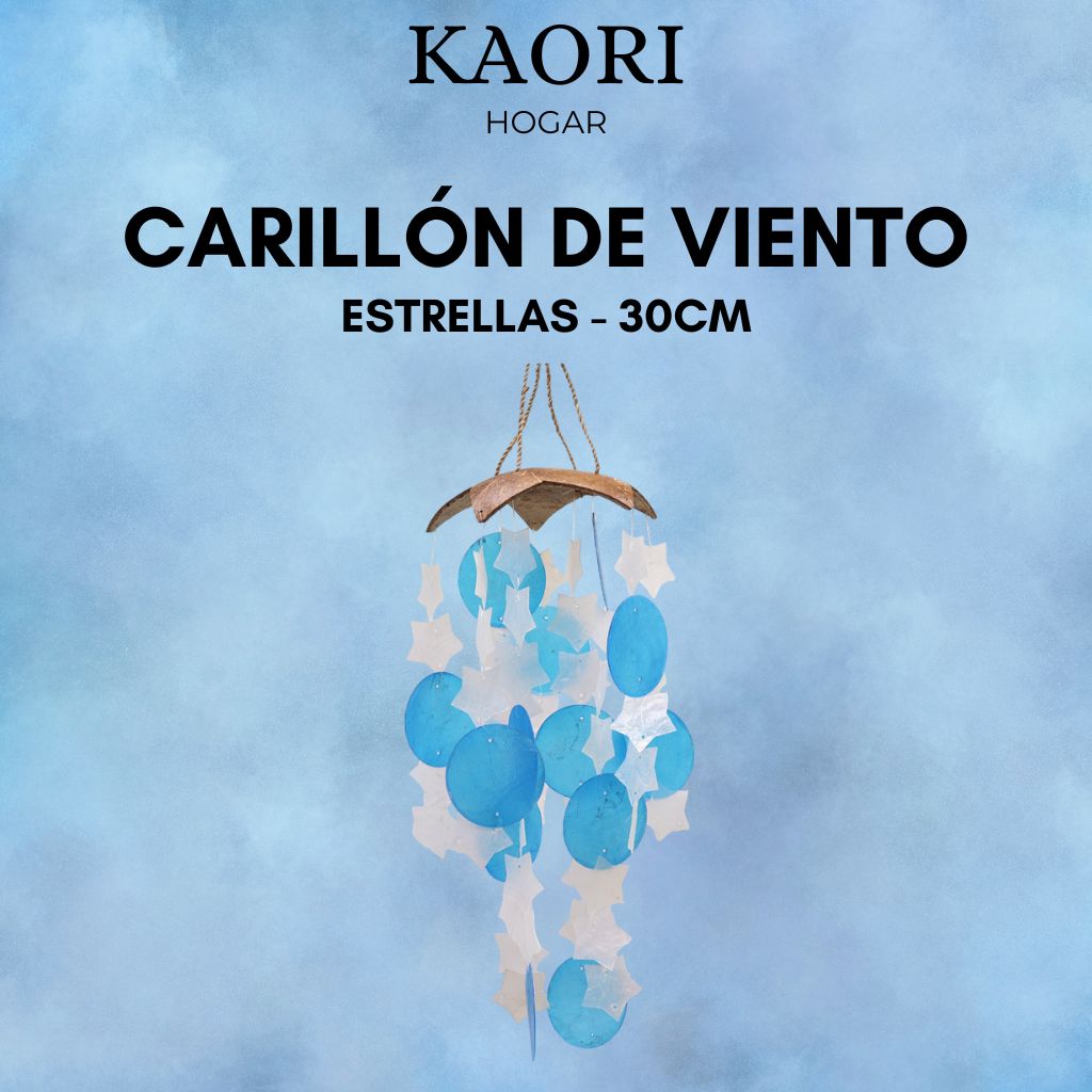 CARILLÓN DE VIENTO DE COCO Y CAPIZ - ESTRELLAS - 30CM