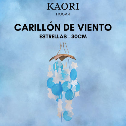CARILLÓN DE VIENTO DE COCO Y CAPIZ - ESTRELLAS - 30CM