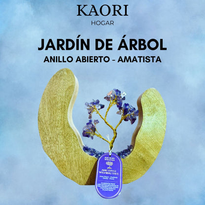 JARDÍN DE PIEDRAS PRECIOSAS - ANILLO ABIERTO DE MADERA DE MANGO - AMATISTA - 60 PIEDRAS