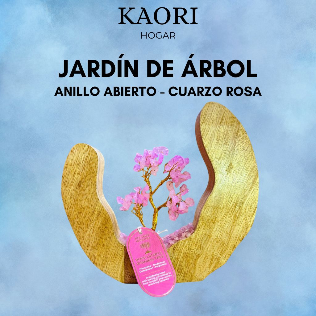 JARDÍN DE PIEDRAS PRECIOSAS - ANILLO ABIERTO DE MADERA DE MANGO - CUARZO ROSA - 60 PIEDRAS