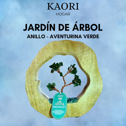 JARDÍN DE PIEDRAS PRECIOSAS - ANILLO DE MADERA DE MANGO - AVENTURINA VERDE - 60 PIEDRAS
