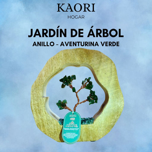 JARDÍN DE PIEDRAS PRECIOSAS - ANILLO DE MADERA DE MANGO - AVENTURINA VERDE - 60 PIEDRAS