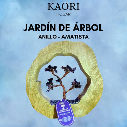 JARDÍN DE PIEDRAS PRECIOSAS - ANILLO DE MADERA DE MANGO - AMATISTA - 60 PIEDRAS