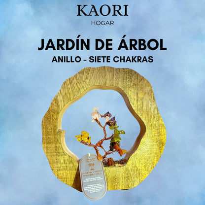 JARDÍN DE PIEDRAS PRECIOSAS - ANILLO DE MADERA DE MANGO - SIETE CHAKRAS - 60 PIEDRAS