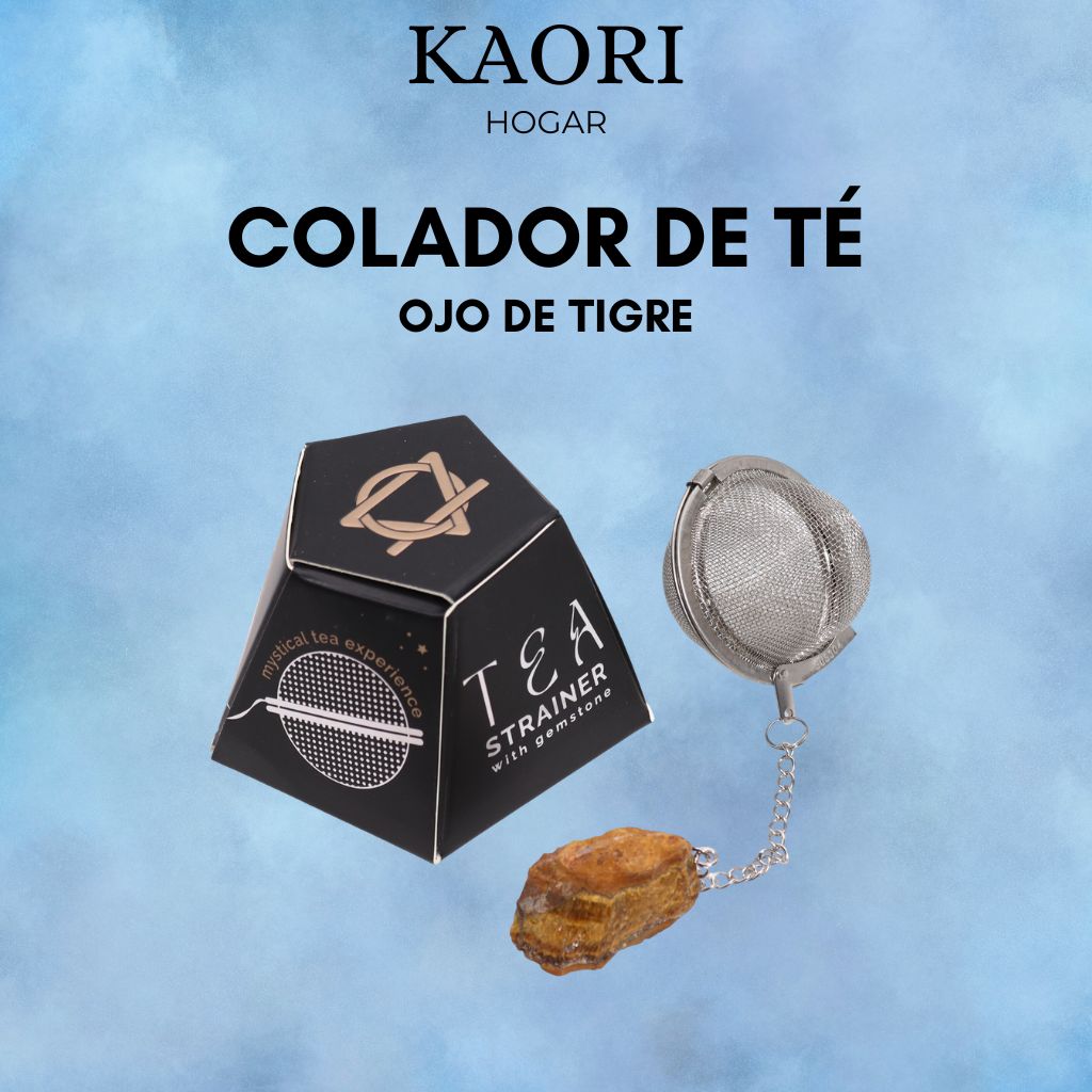 COLADOR DE TÉ CON PIEDRA PRECIOSA - OJO DE TIGRE