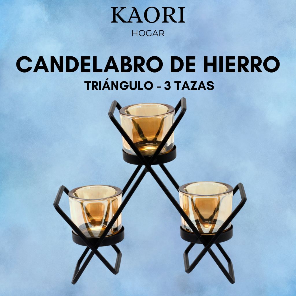 CANDELABRO DE HIERRO - TRIÁNGULO 3 TAZAS