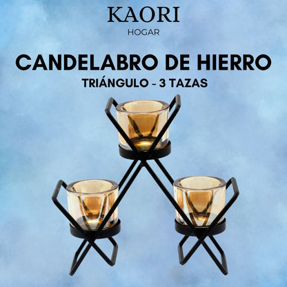 CANDELABRO DE HIERRO - TRIÁNGULO 3 TAZAS