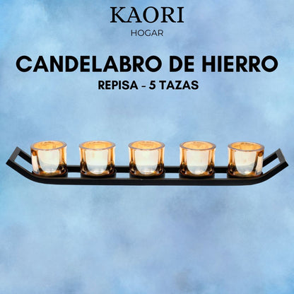 CANDELABRO DE HIERRO - REPISA 5 TAZAS