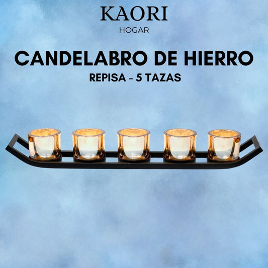 CANDELABRO DE HIERRO - REPISA 5 TAZAS