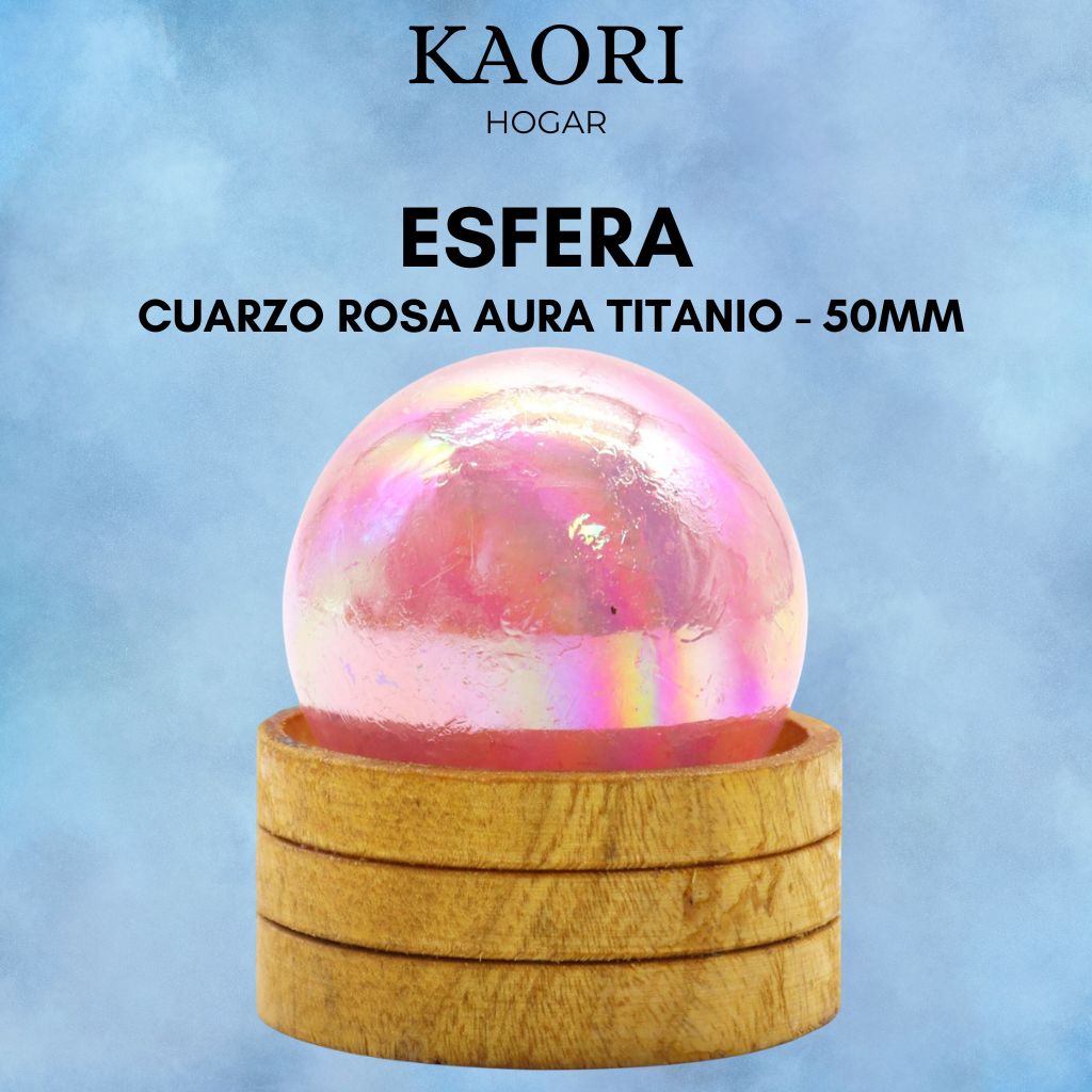 ESFERA CON SOPORTE - CUARZO ROSA AURA TITANIO - 50MM
