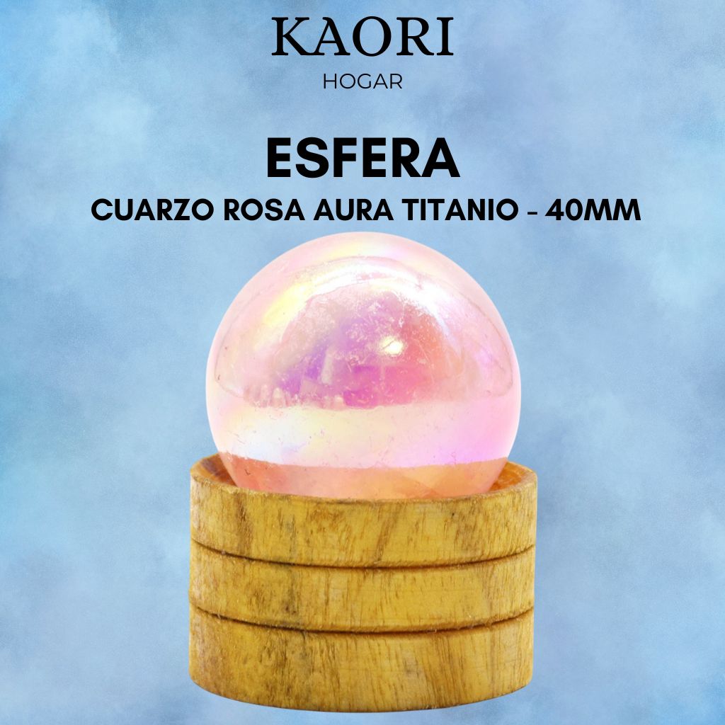 ESFERA CON SOPORTE - CUARZO ROSA AURA TITANIO - 40MM
