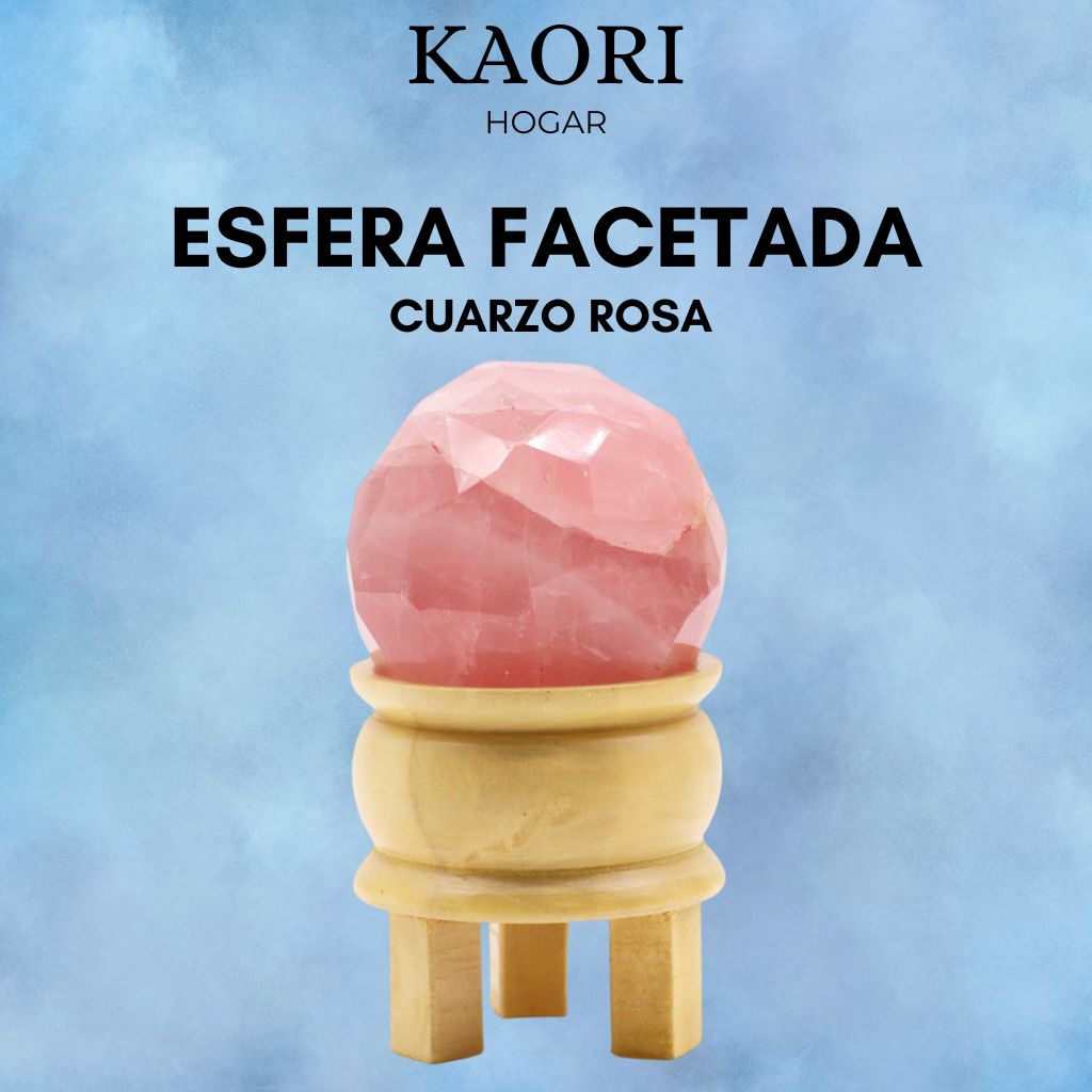 ESFERA FACETADA CON SOPORTE - CUARZO ROSA