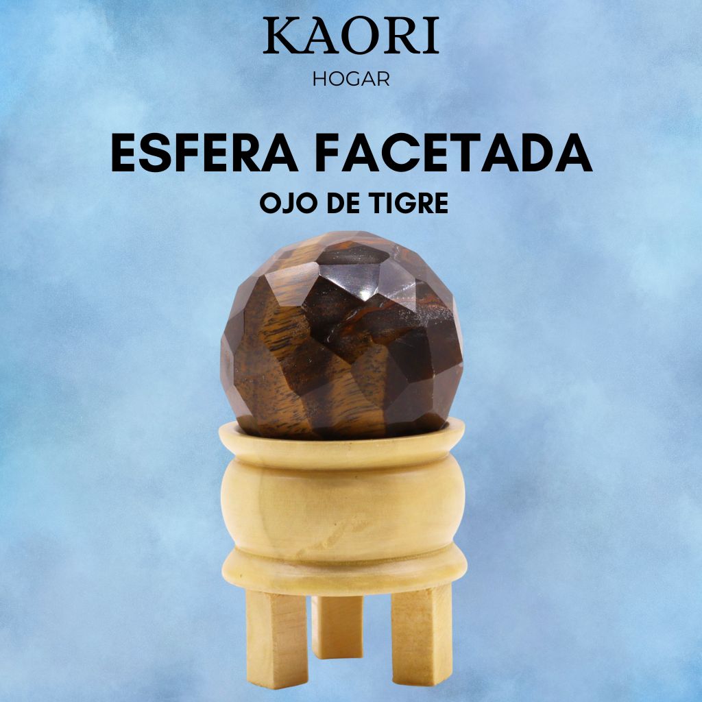 ESFERA FACETADA CON SOPORTE - OJO DE TIGRE