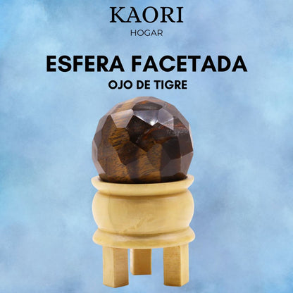 ESFERA FACETADA CON SOPORTE - OJO DE TIGRE