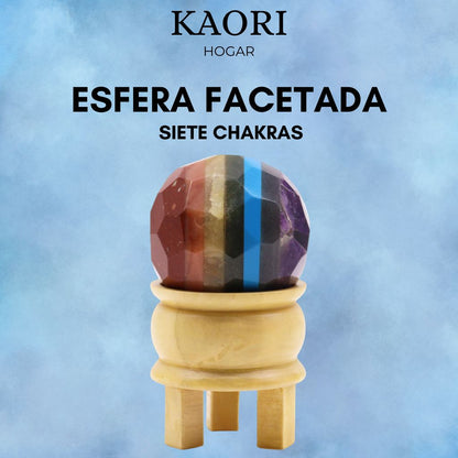ESFERA FACETADA CON SOPORTE - SIETE CHAKRAS