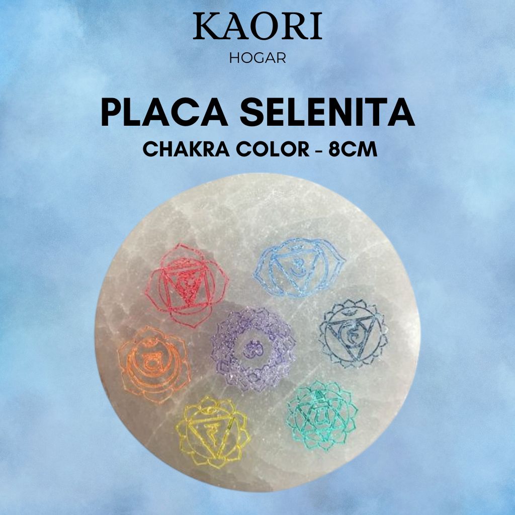 PLACA DE CARGA SELENITA - CHAKRA COLOR 8CM