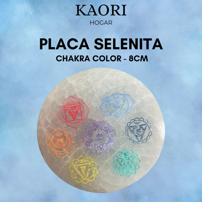 PLACA DE CARGA SELENITA - CHAKRA COLOR 8CM