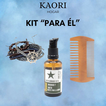 KIT PARA ÉL: PEINE, ACEITE PARA LA BARBA Y PULSERA