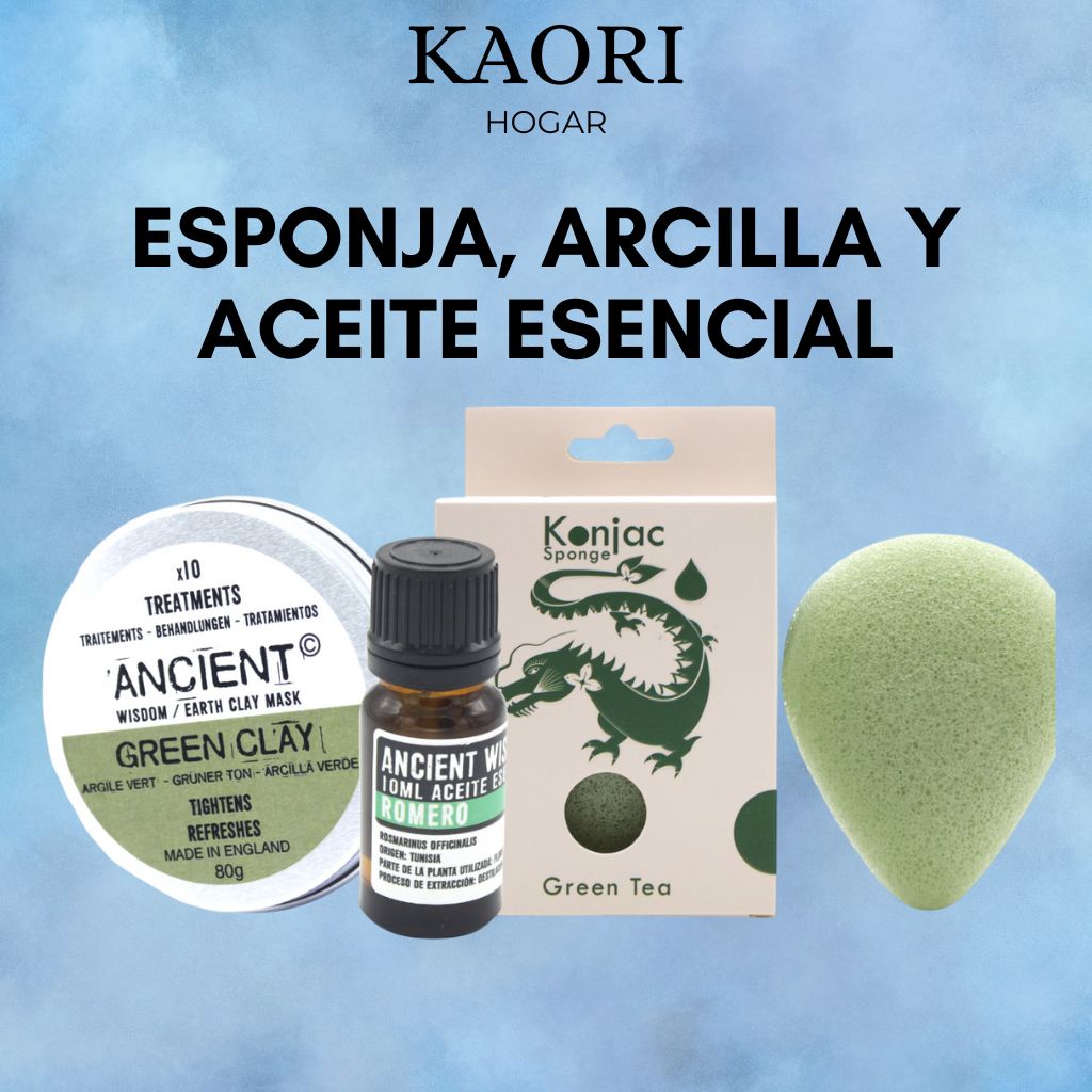 SET ESPONJA KONJAC + ARCILLA + ACEITE ESENCIAL