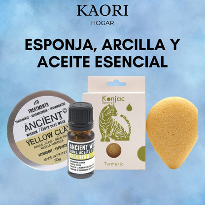 SET ESPONJA KONJAC + ARCILLA + ACEITE ESENCIAL