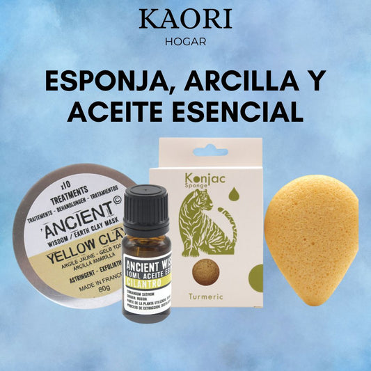 SET ESPONJA KONJAC + ARCILLA + ACEITE ESENCIAL