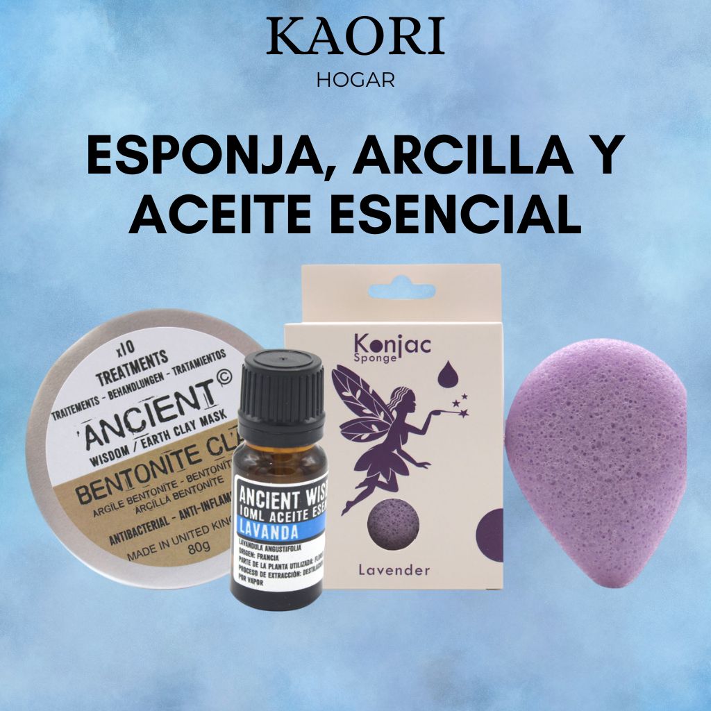SET ESPONJA KONJAC + ARCILLA + ACEITE ESENCIAL