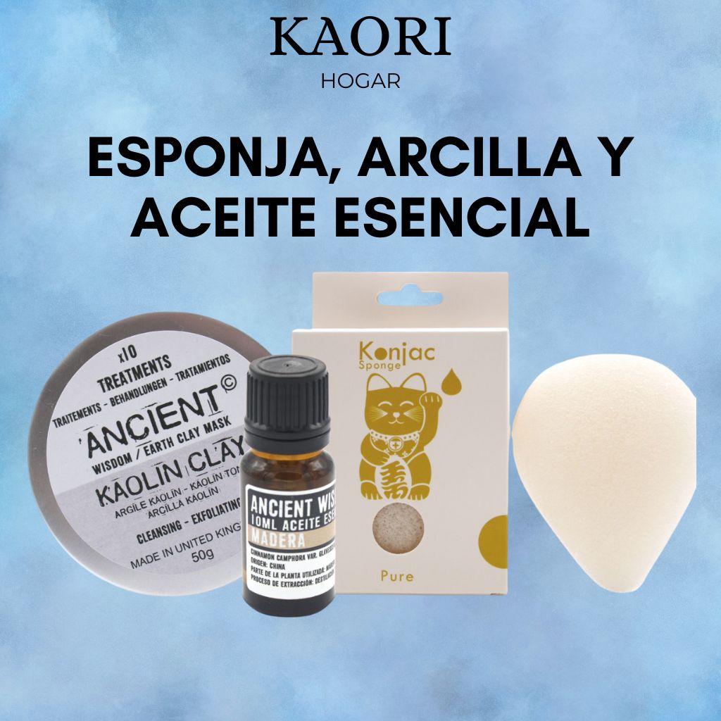 SET ESPONJA KONJAC + ARCILLA + ACEITE ESENCIAL