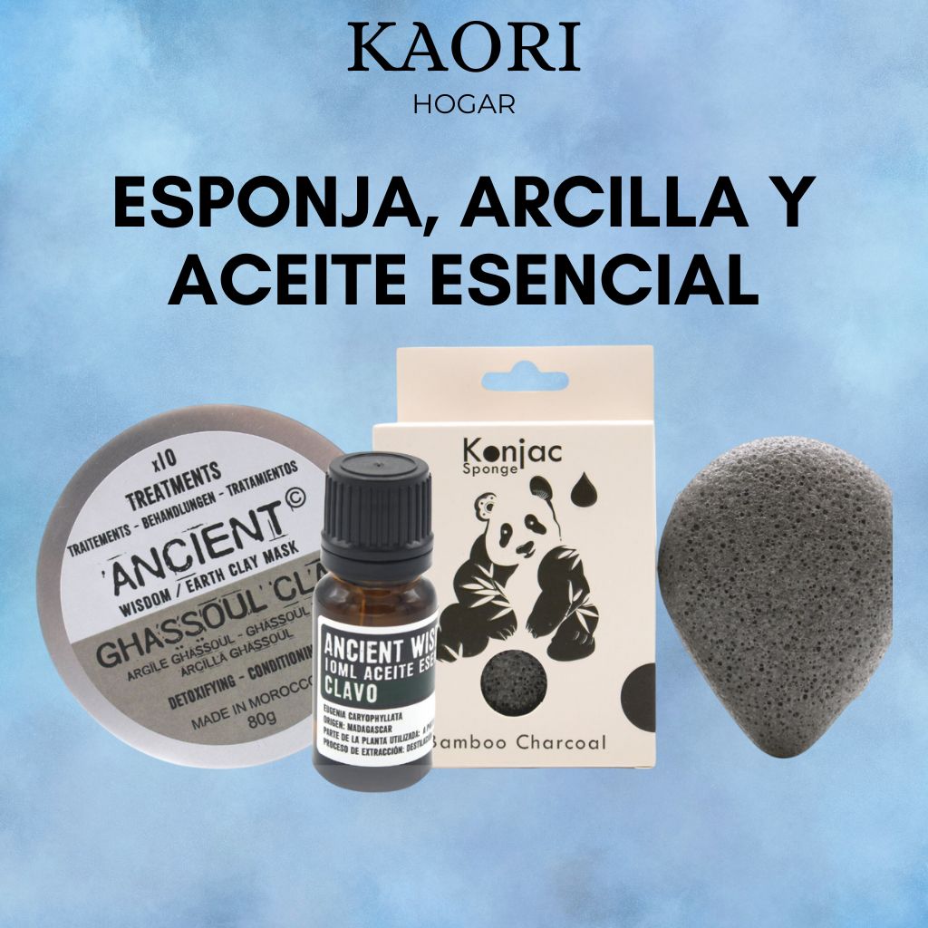SET ESPONJA KONJAC + ARCILLA + ACEITE ESENCIAL