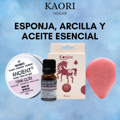 SET ESPONJA KONJAC + ARCILLA + ACEITE ESENCIAL