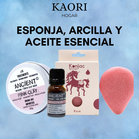 SET ESPONJA KONJAC + ARCILLA + ACEITE ESENCIAL