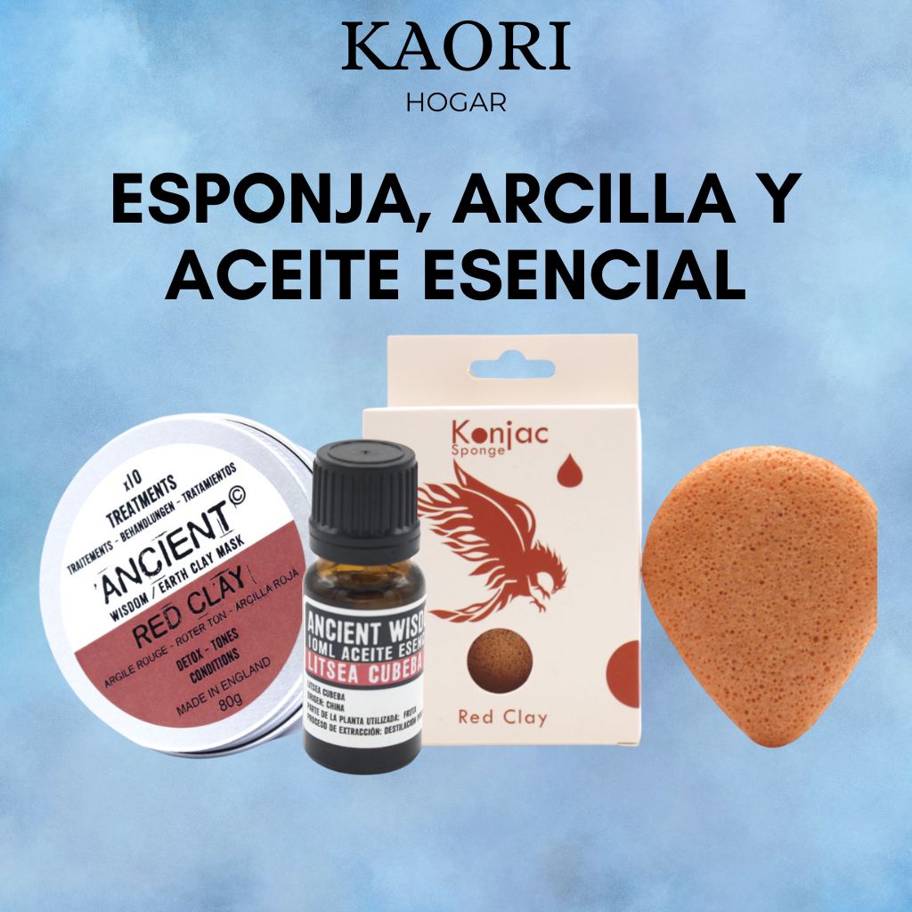SET ESPONJA KONJAC + ARCILLA + ACEITE ESENCIAL